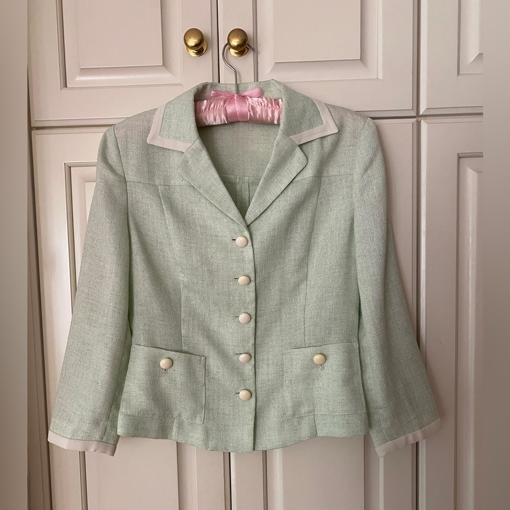 Bis by Roses Business casual Blazer light Green white trim Women's XS